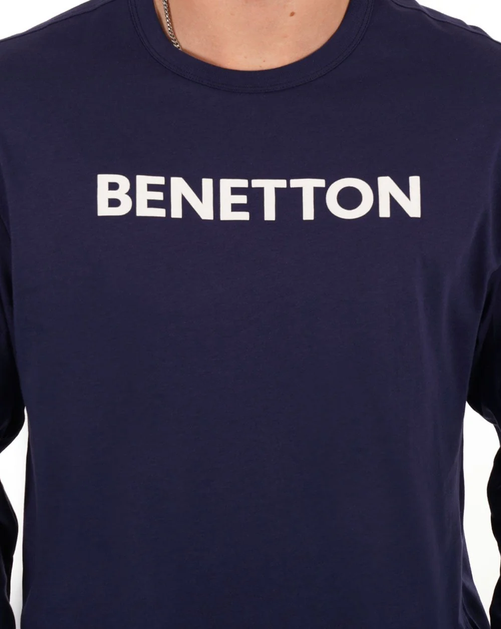 Benetton Long Sleeve Logo T-shirt Navy - Image 2