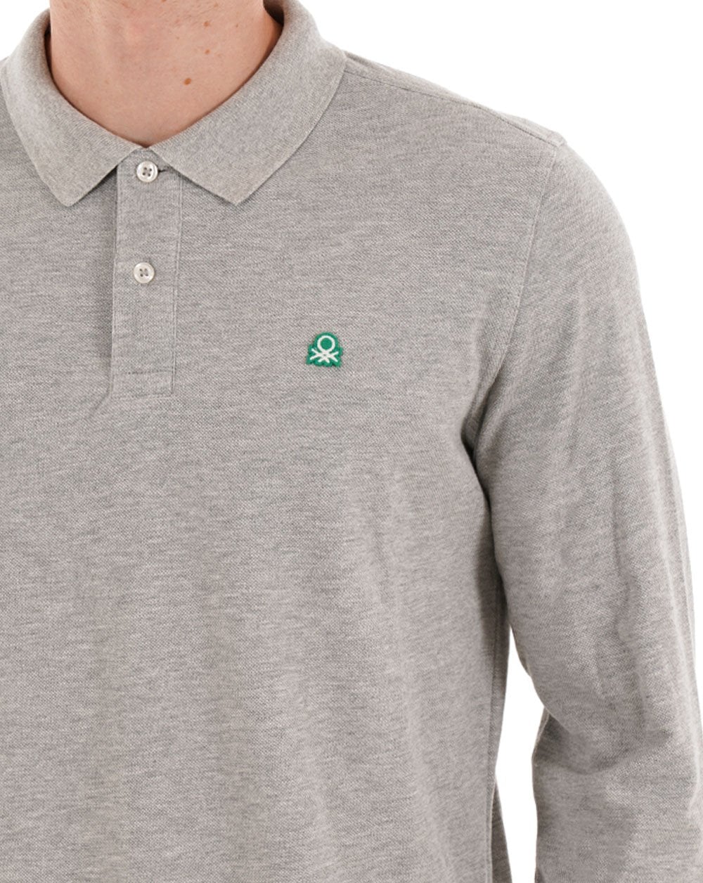 Benetton Long Sleeve Polo Shirt Grey Melange - Image 2