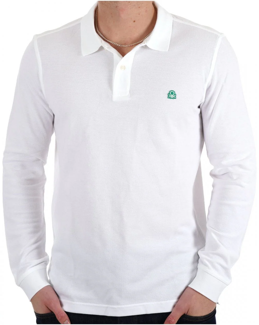 Benetton Long Sleeve Polo Shirt White - Image 3