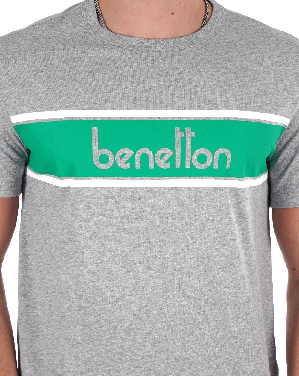 Benetton Panel T-shirt Grey/Green - Image 2