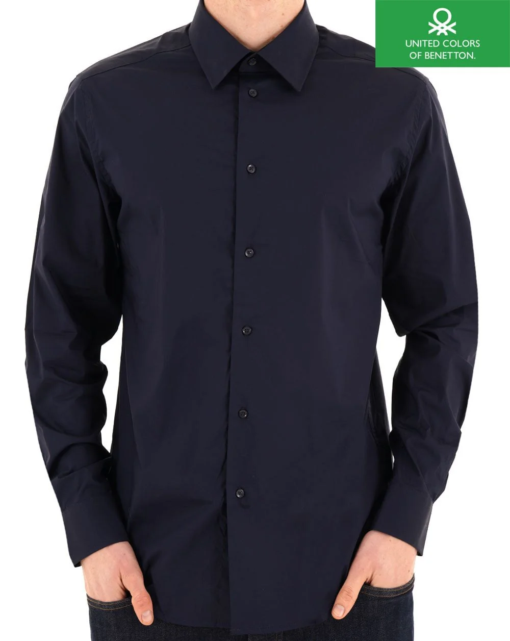 Benetton Poplin Slim Fit Shirt Navy - Image 3