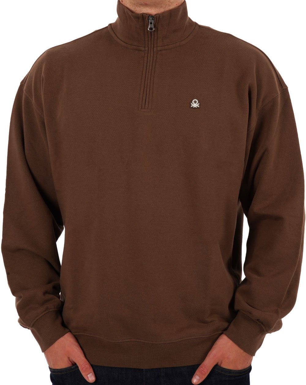Benetton Quarter Zip Sweatshirt Brown - Image 2