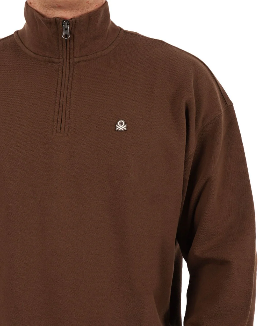 Benetton Quarter Zip Sweatshirt Brown - Image 3