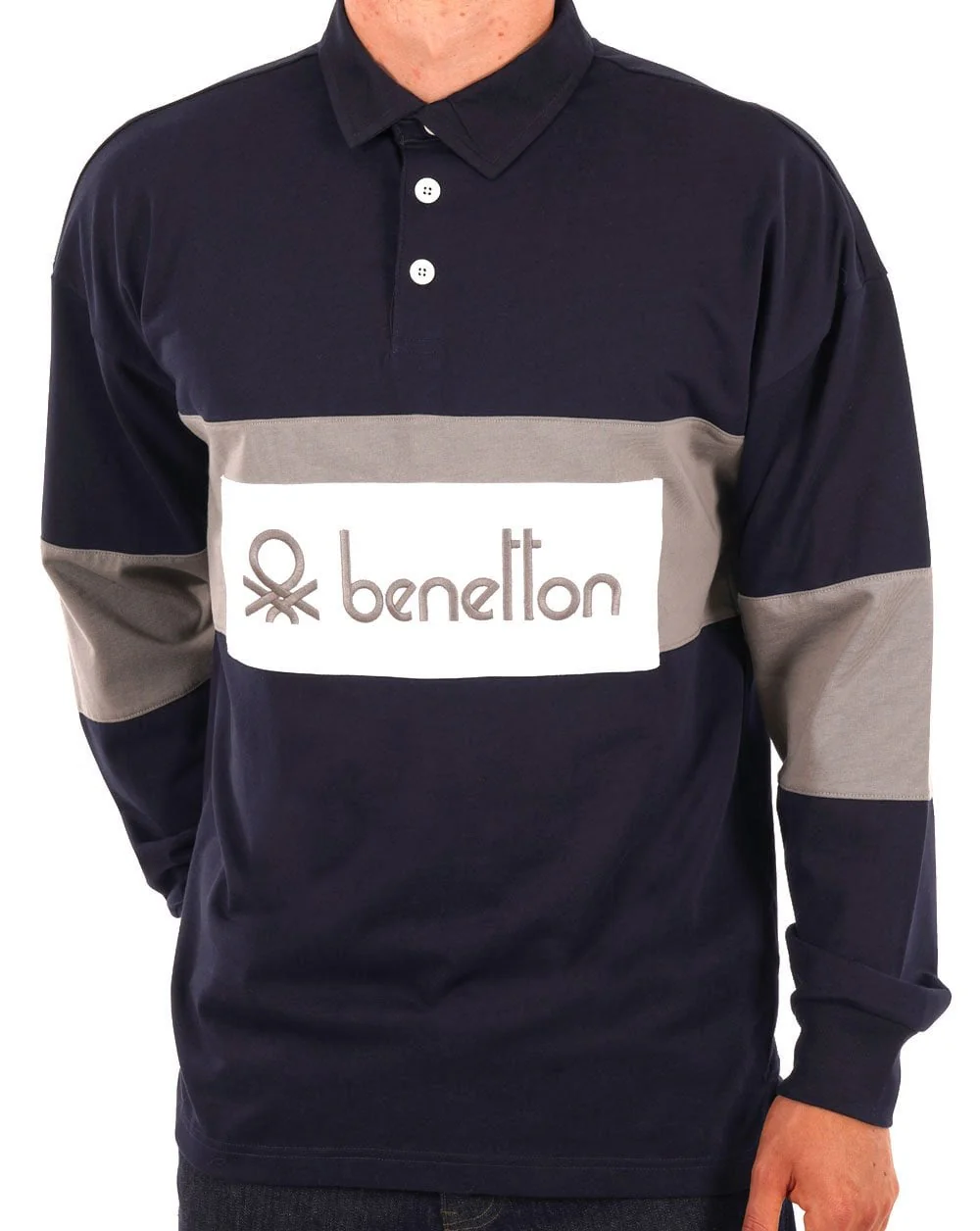 Benetton Rugby Shirt Navy/Grey