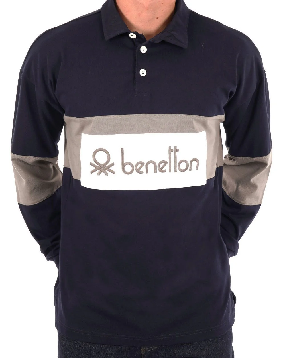 Benetton Rugby Shirt Navy/Grey - Image 3