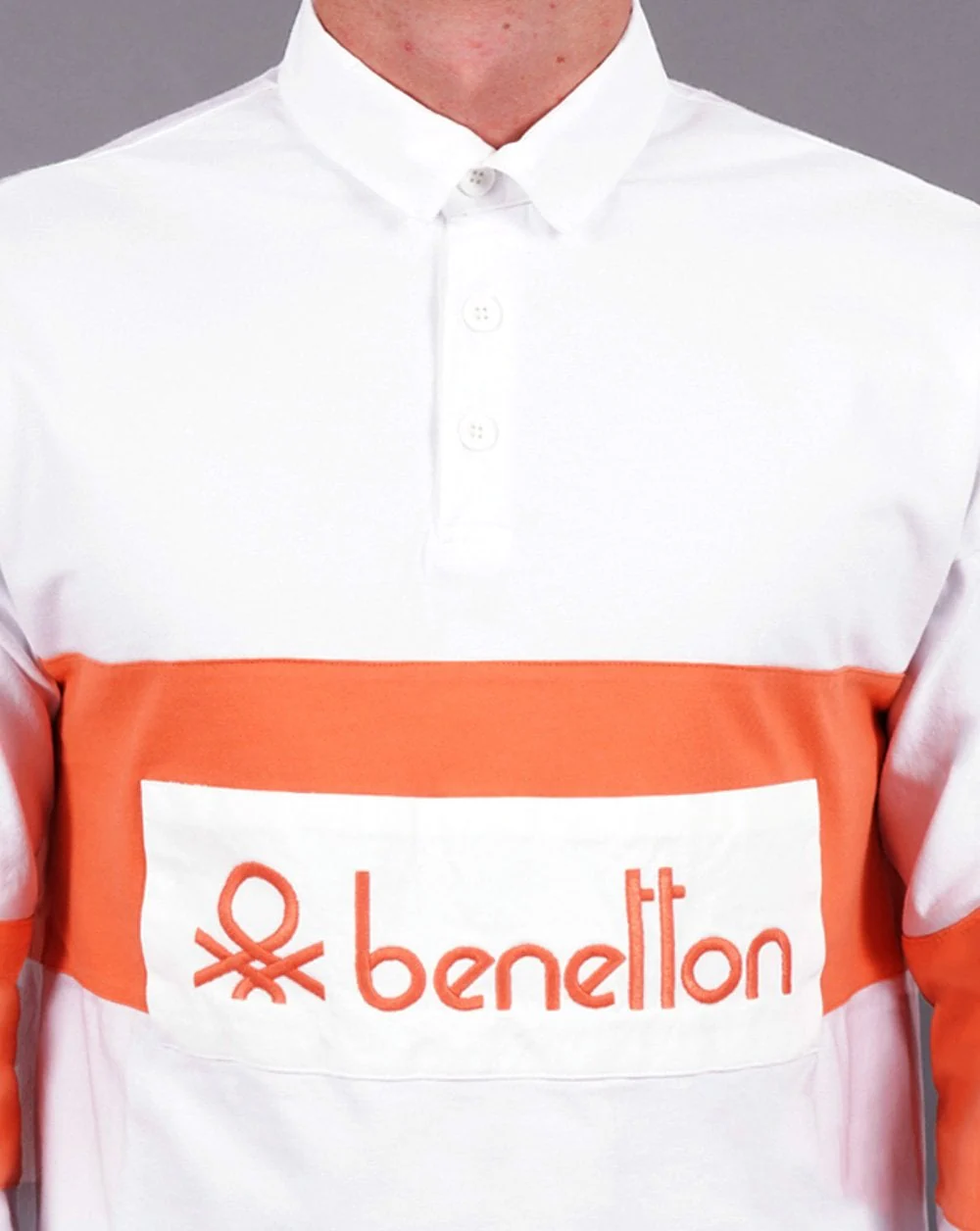 Benetton Rugby Shirt White/Orange - Image 2