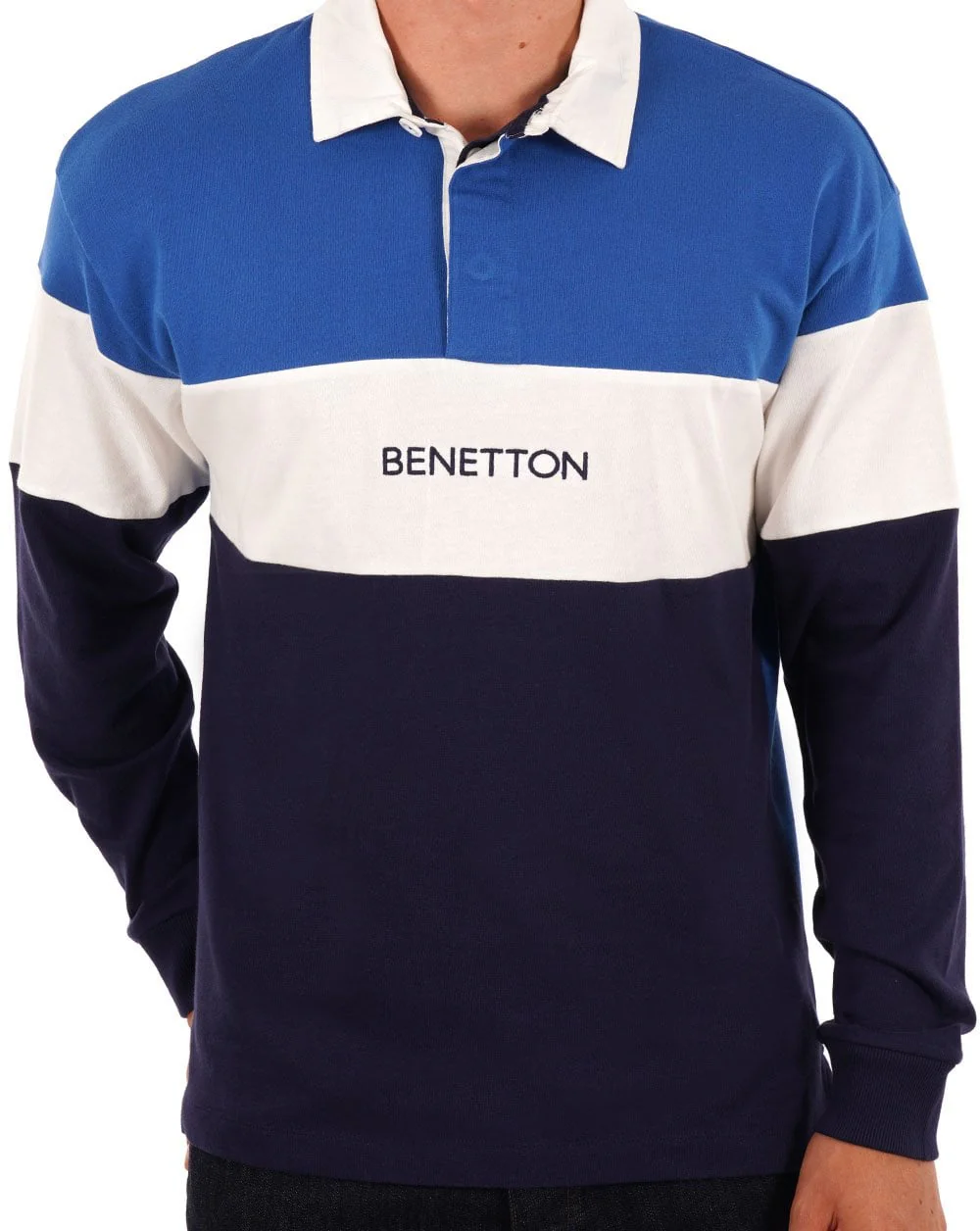 Benetton Rugby Style Polo Shirt Blue/White - Image 2