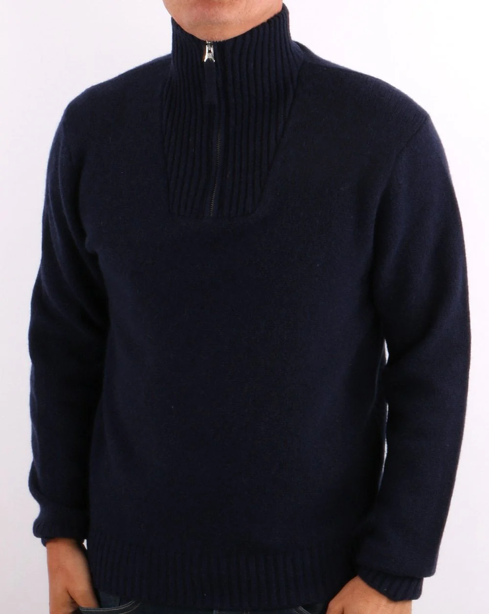 Benetton Shetland Wool 1/2 Zip Jumper Navy - Image 2