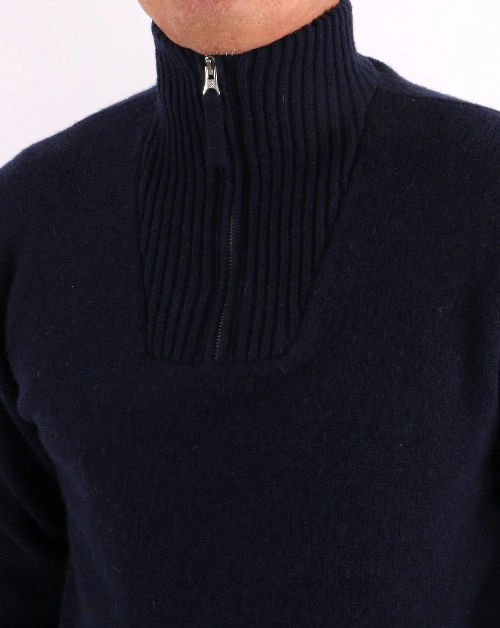 Benetton Shetland Wool 1/2 Zip Jumper Navy - Image 3
