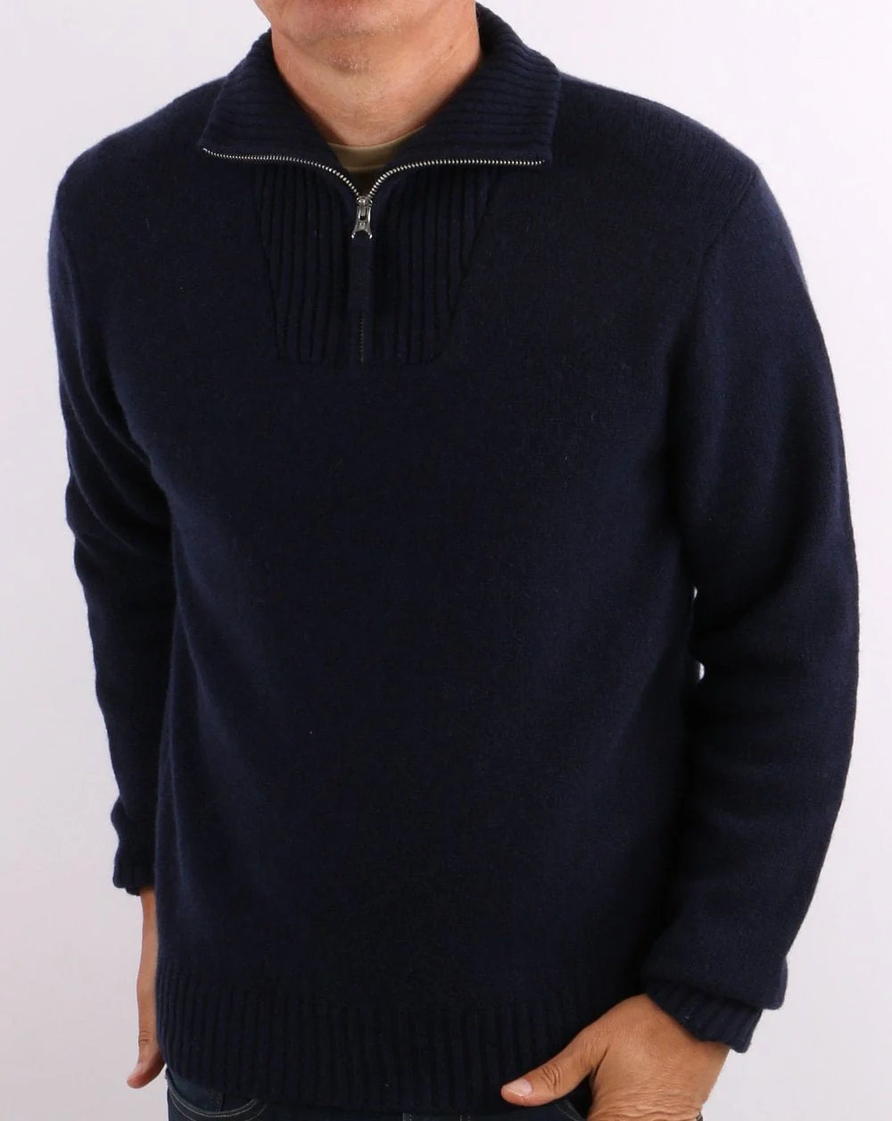 Benetton Shetland Wool 1/2 Zip Jumper Navy - Image 4