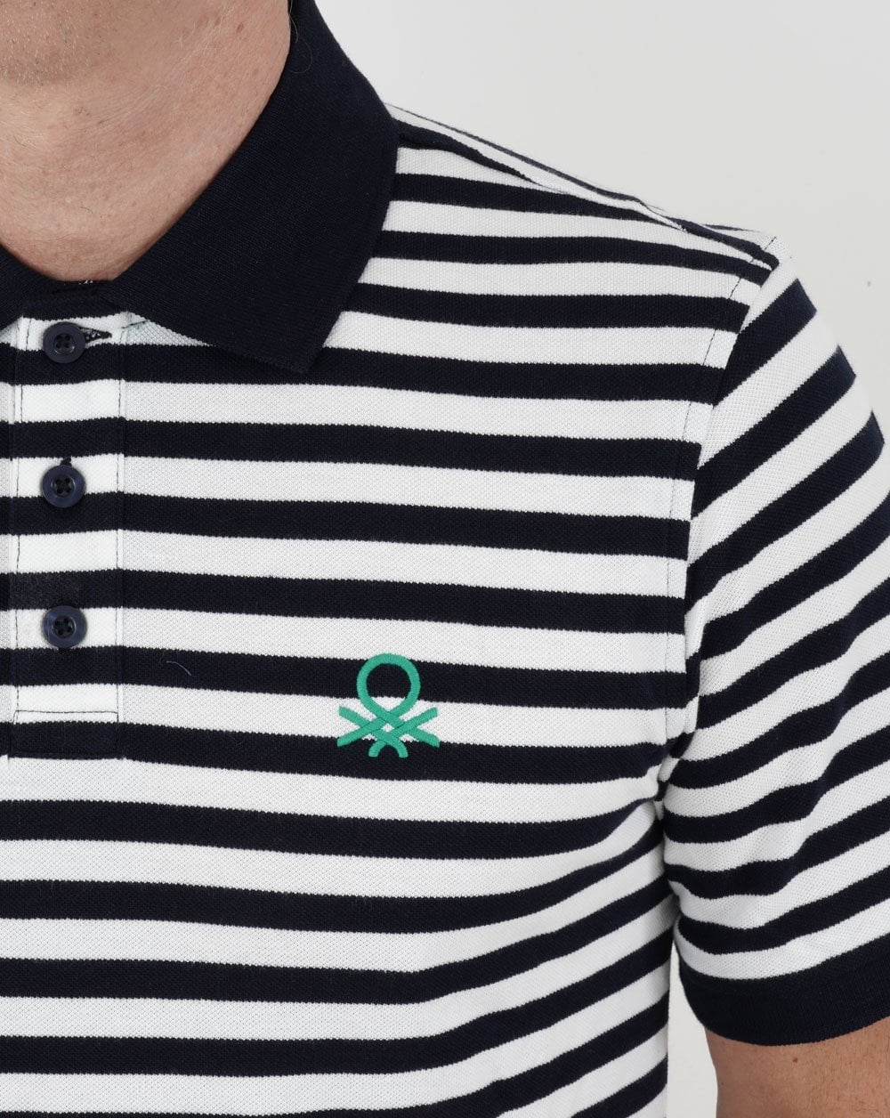 Benetton Striped Polo Navy - Image 2