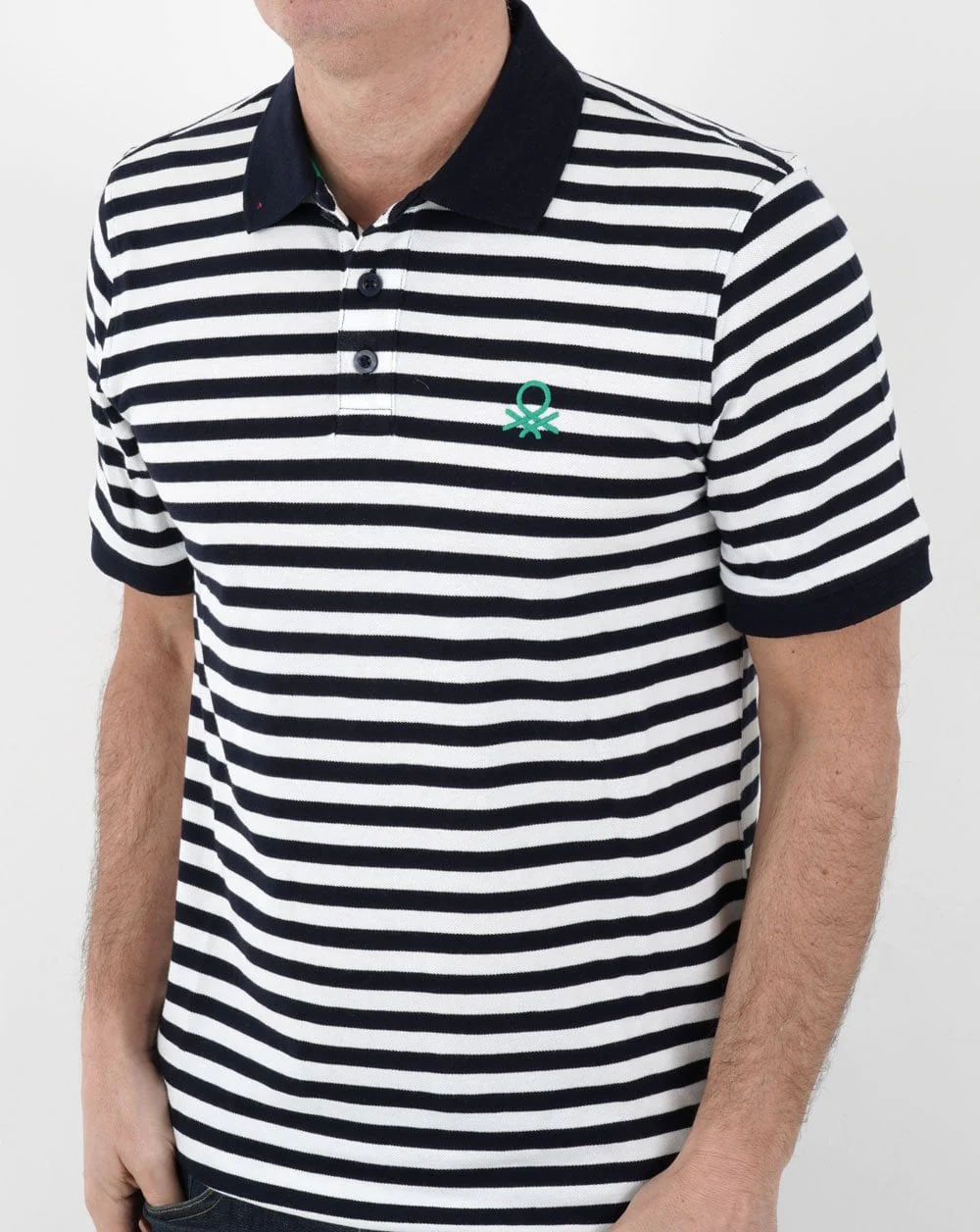 Benetton Striped Polo Navy - Image 3