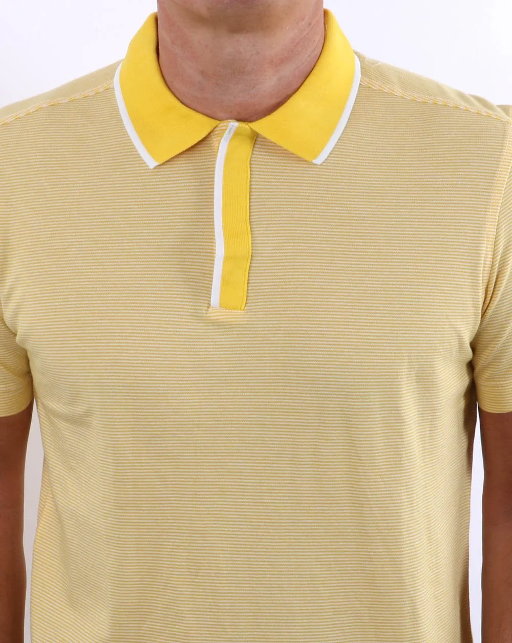 Benetton Striped Polo Shirt Yellow - Image 3