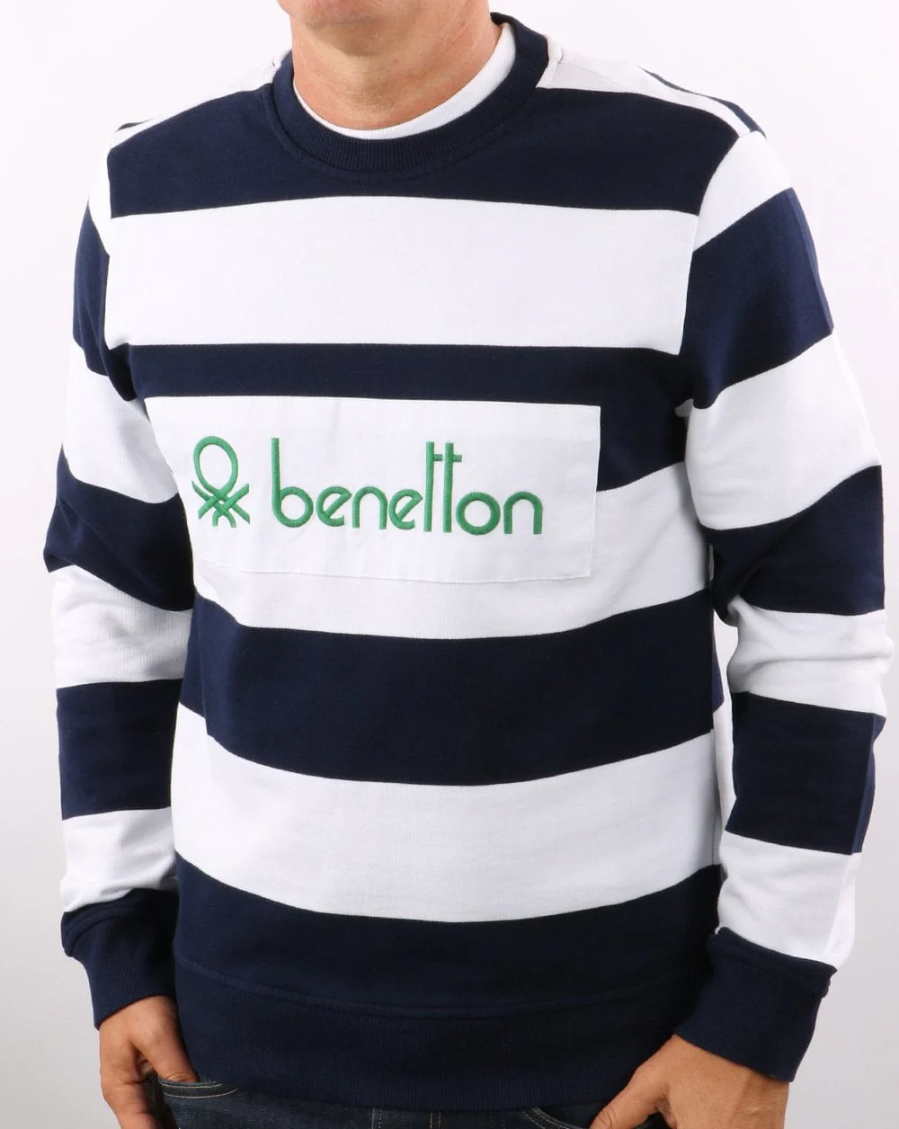 Benetton Striped Sweatshirt Navy/white