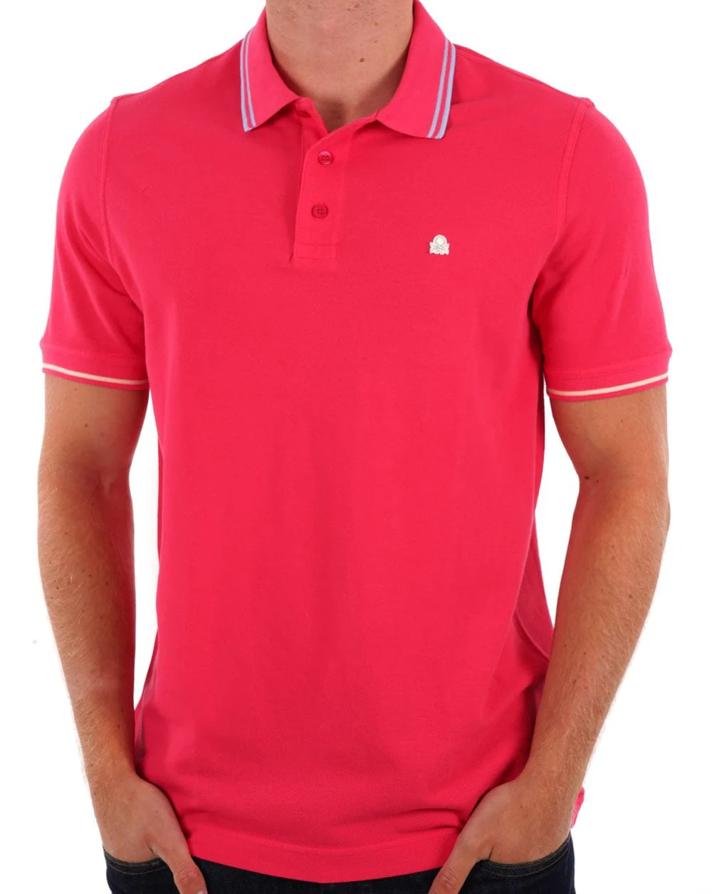 Benetton Tipped Polo Shirt Pink - Image 3