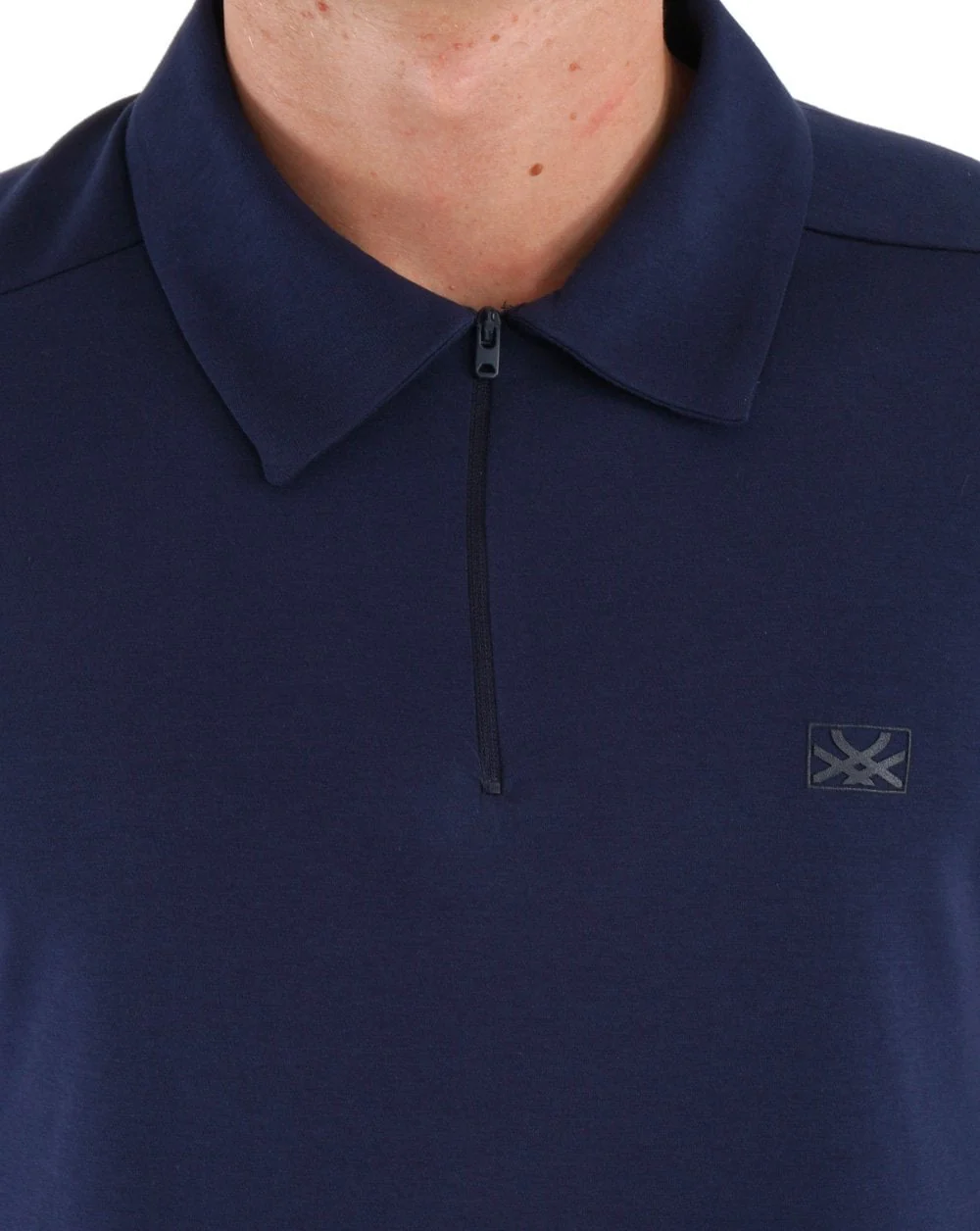 Benetton Zipped Long Sleeve Polo Navy - Image 2