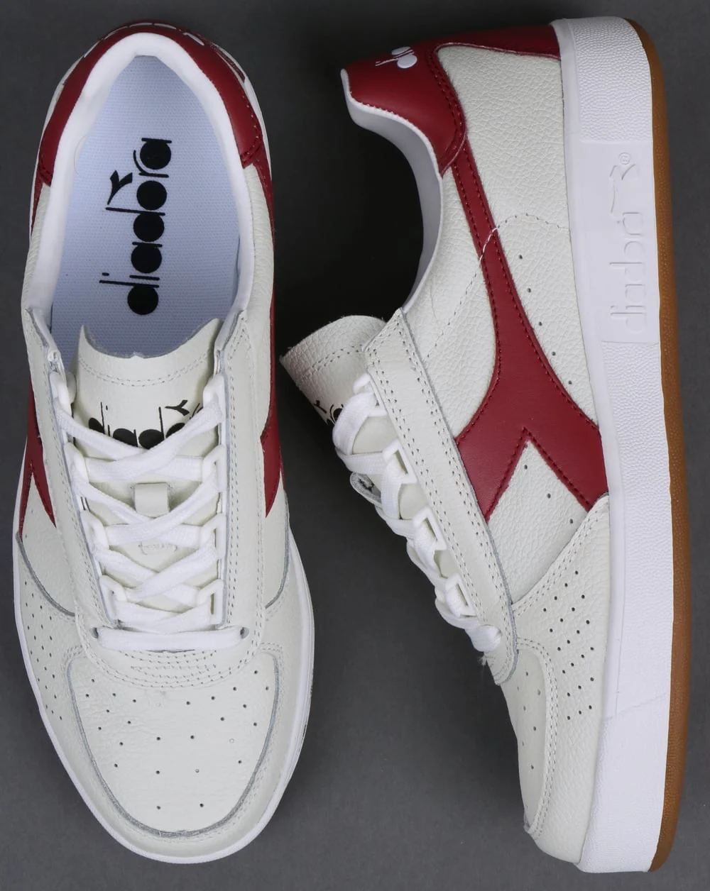 Diadora B. Elite L Trainers White/Burgundy Red/Gum - Image 2