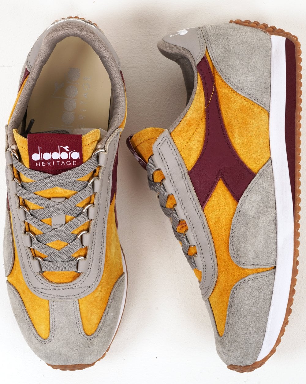 Diadora Equipe 75 Stone Washed Suede Trainers Yellow Freesia - Image 4