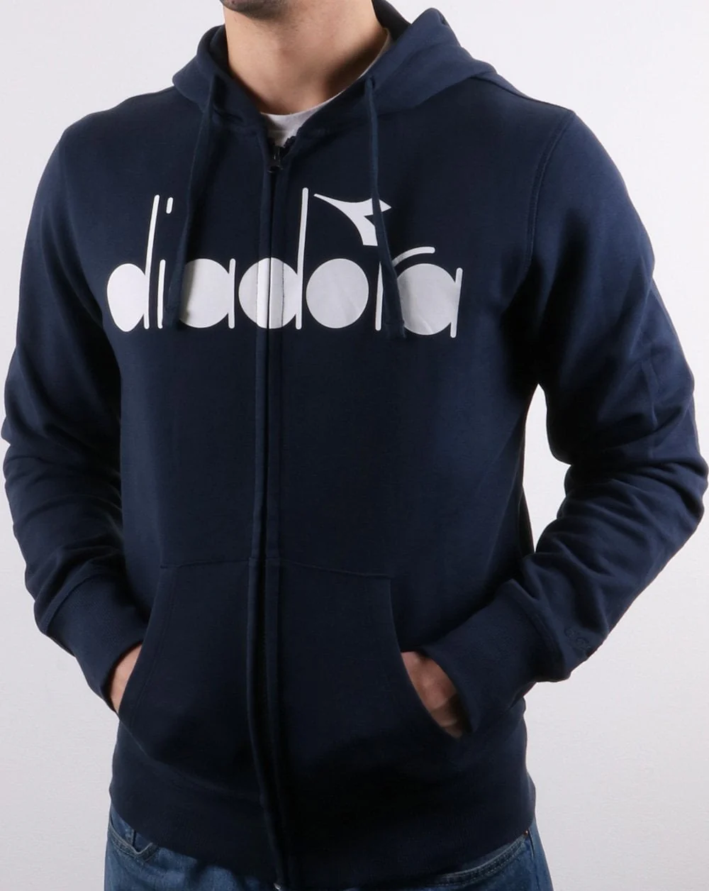 Diadora Logo Full Zip Hoodie Blue Denim - Image 3