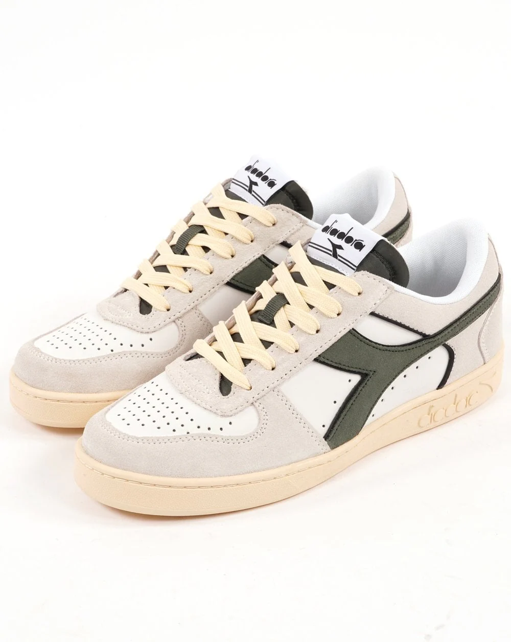 Diadora Magic Basket Suede Trainer White/Dark Green - Image 3