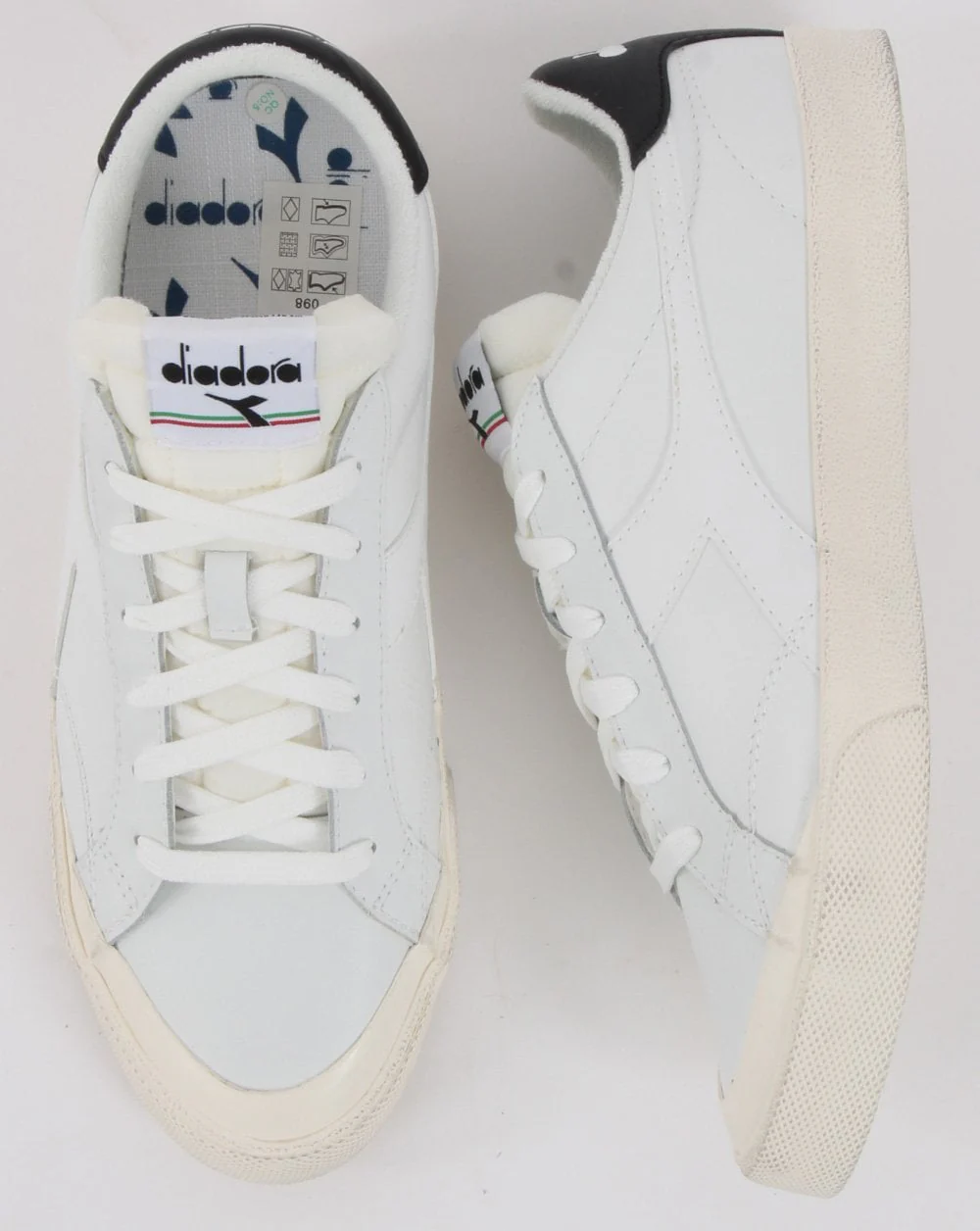 Diadora Melody Leather Distressed Trainer White/Black