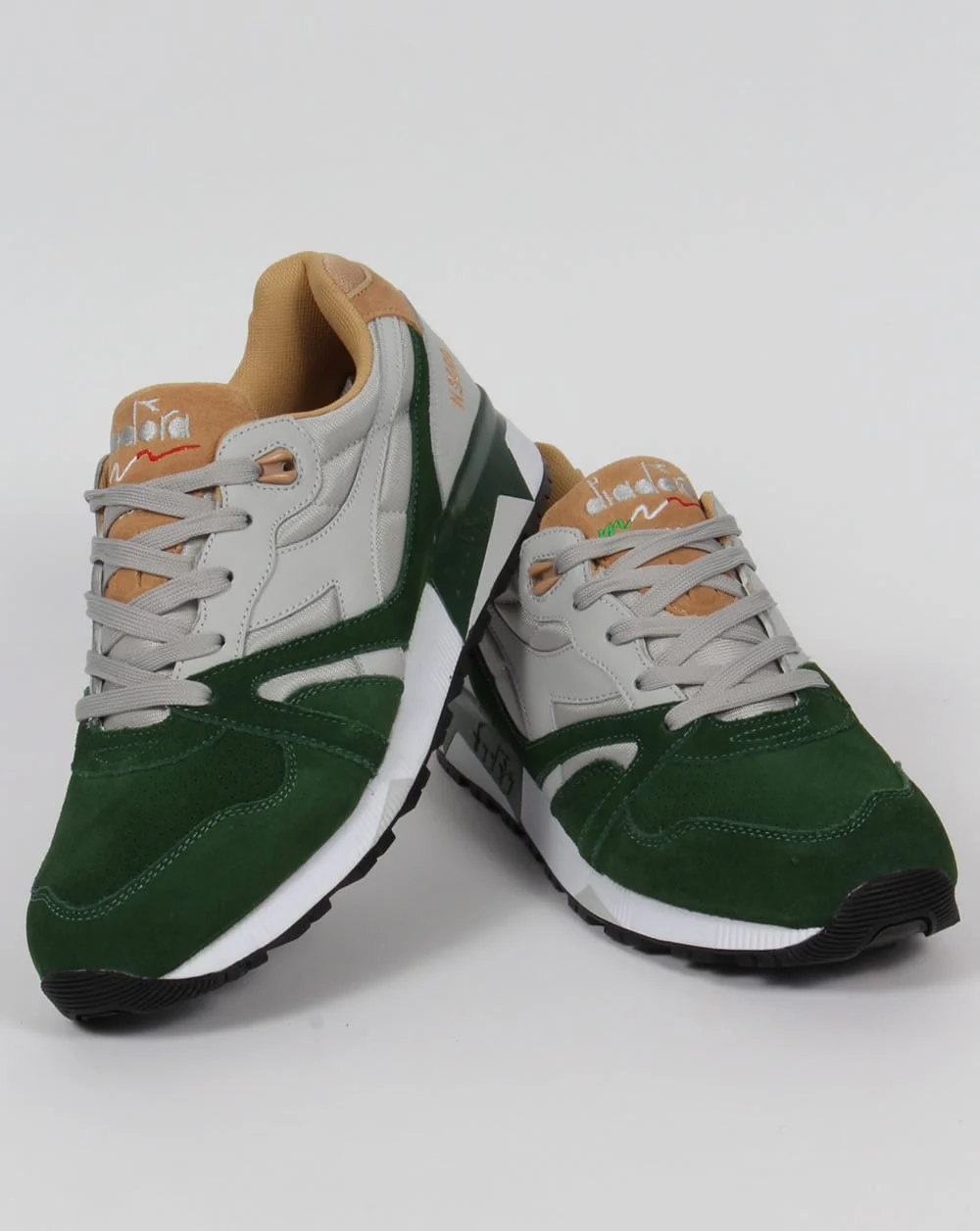 Diadora N9000 Double L Trainers Grey/Green - Image 3