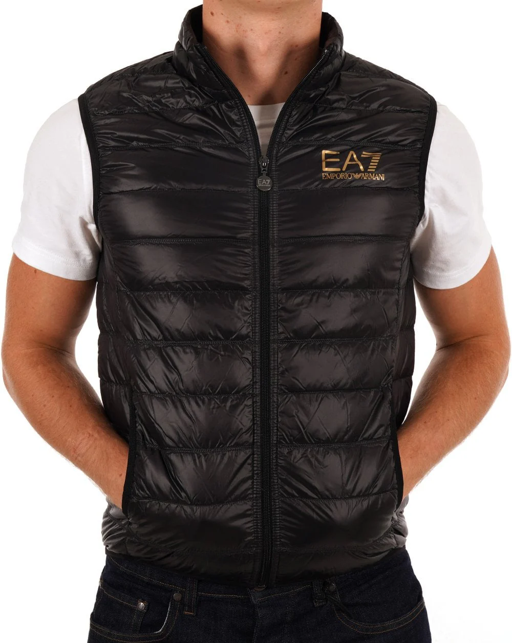 EA7 Core Logo Down Vest - Black/Gold - Image 3