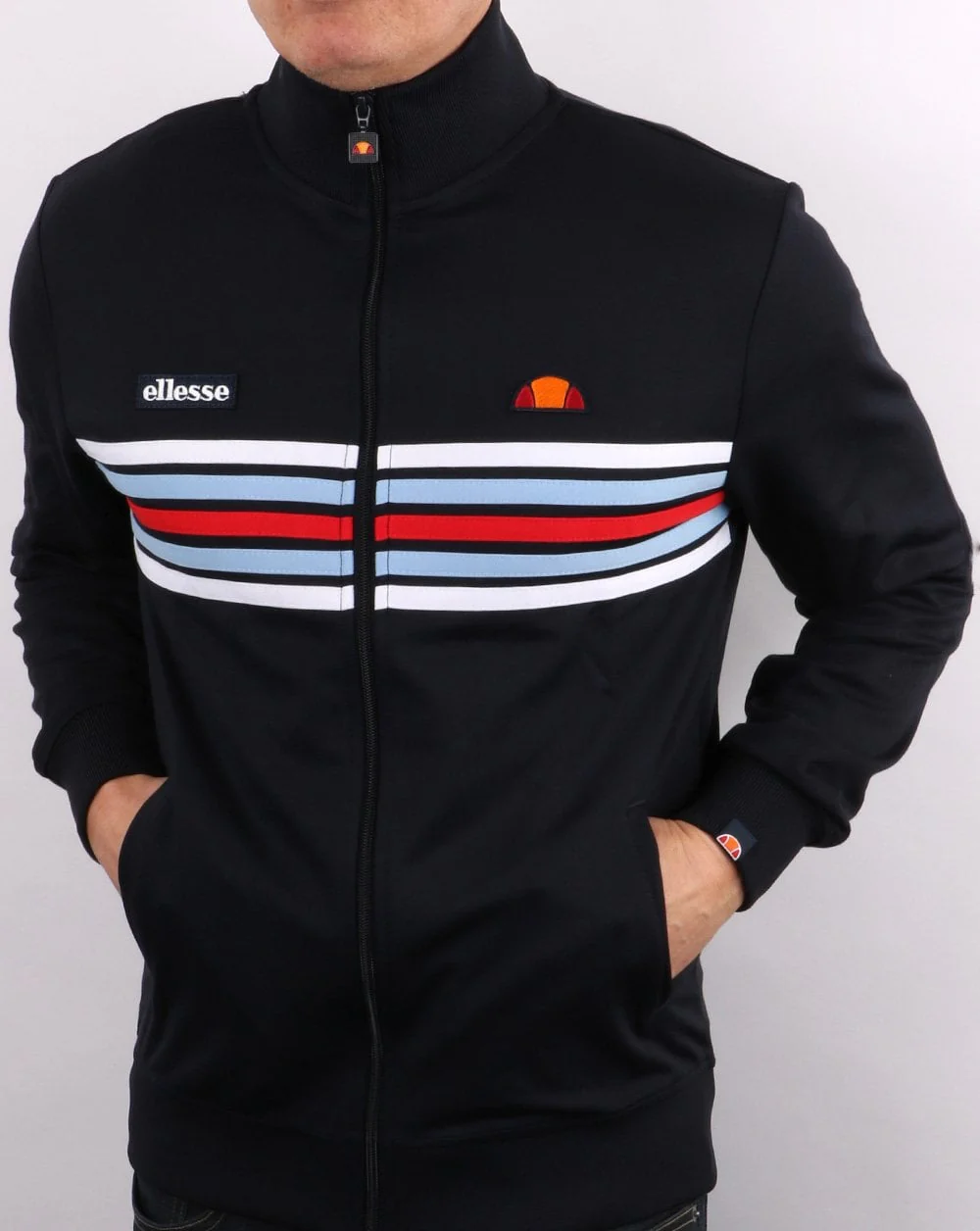 Ellesse 5 stripe Track Top Navy - Image 5