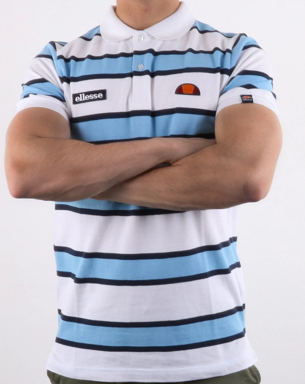 Ellesse Bold Stripe Polo Shirt White/Sky/Navy - Image 3