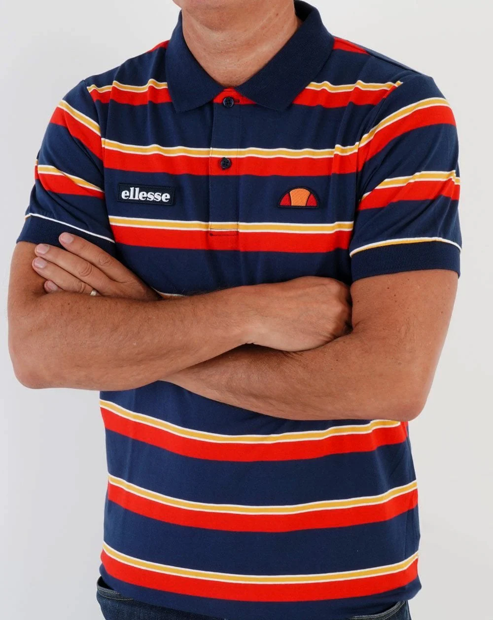 Ellesse Corp Multi Stripe Polo Shirt Navy - Image 3