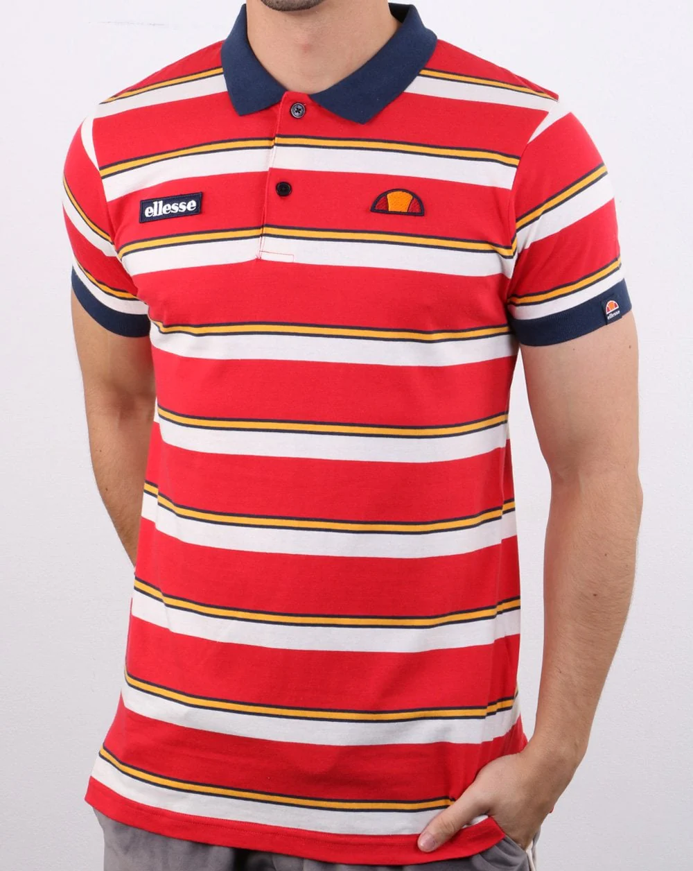 Ellesse Duo Stripe Polo Shirt Red - Image 2