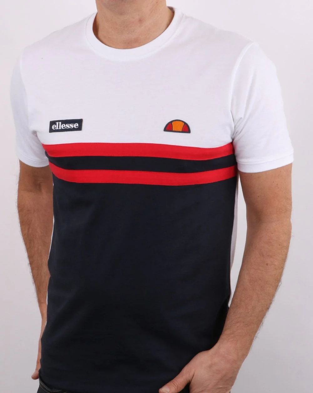 Ellesse Duo Stripe T Shirt White/navy/red - Image 3
