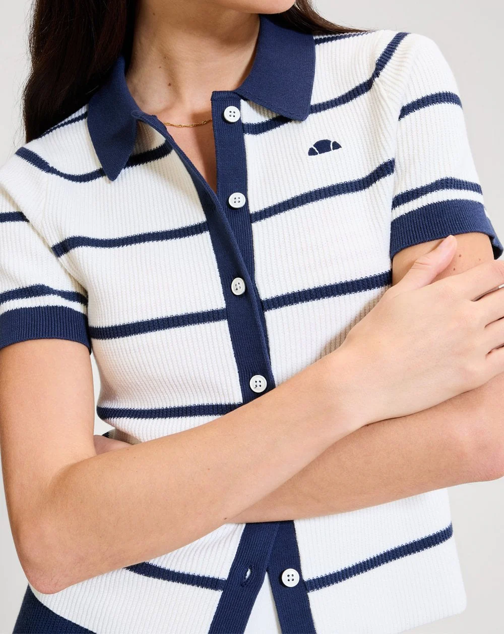 Ellesse Framura Knit Polo Off White/Dark Blue - Image 3