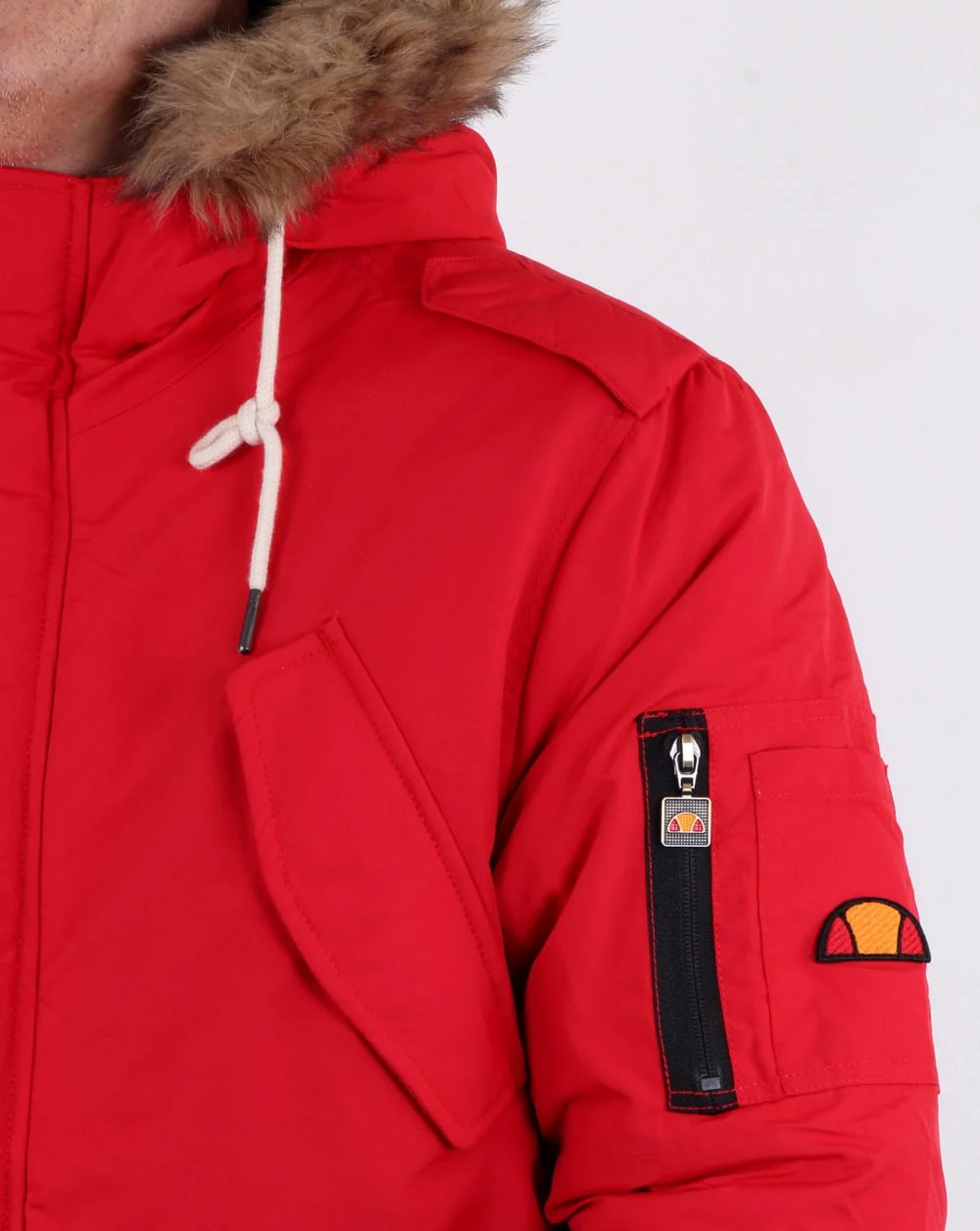 Ellesse Fur Lined hooded Parka Red - Image 4