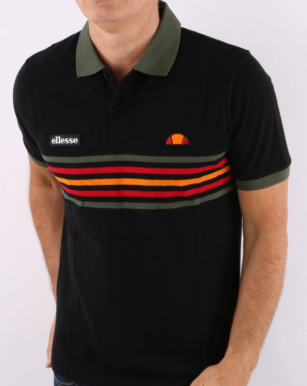 Ellesse Multi Stripe Polo Shirt Black - Image 4