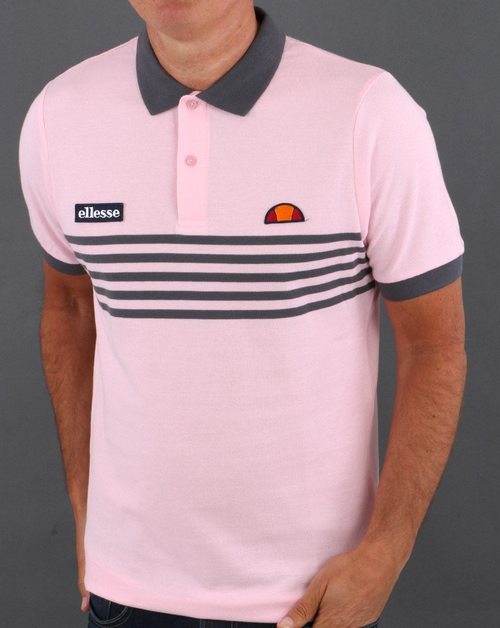 Ellesse Multi Stripe Polo Shirt Pink - Image 3