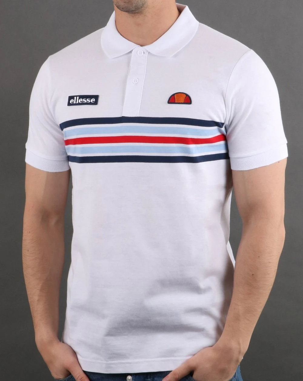 Ellesse Multi Stripe Polo Shirt White - Image 2