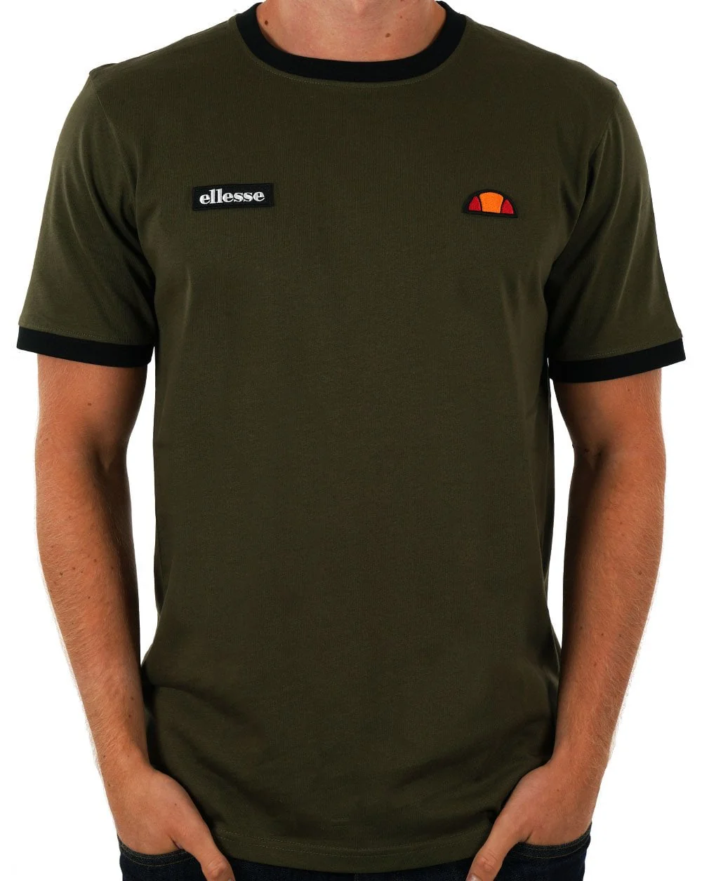 Ellesse Ringer T Shirt Khaki / Black