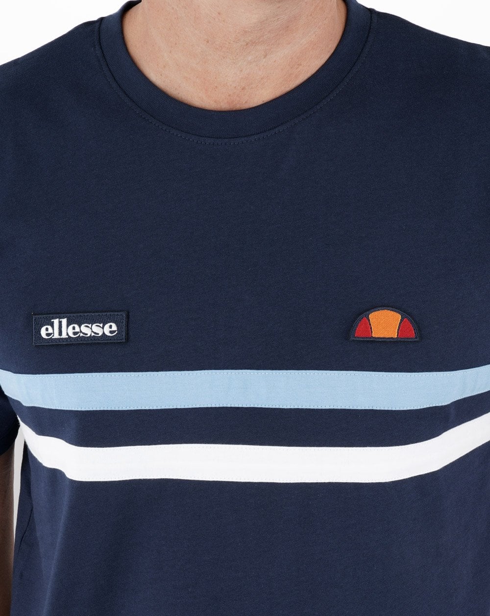 Ellesse Two Stripe T Shirt Navy/Sky/White - Image 2