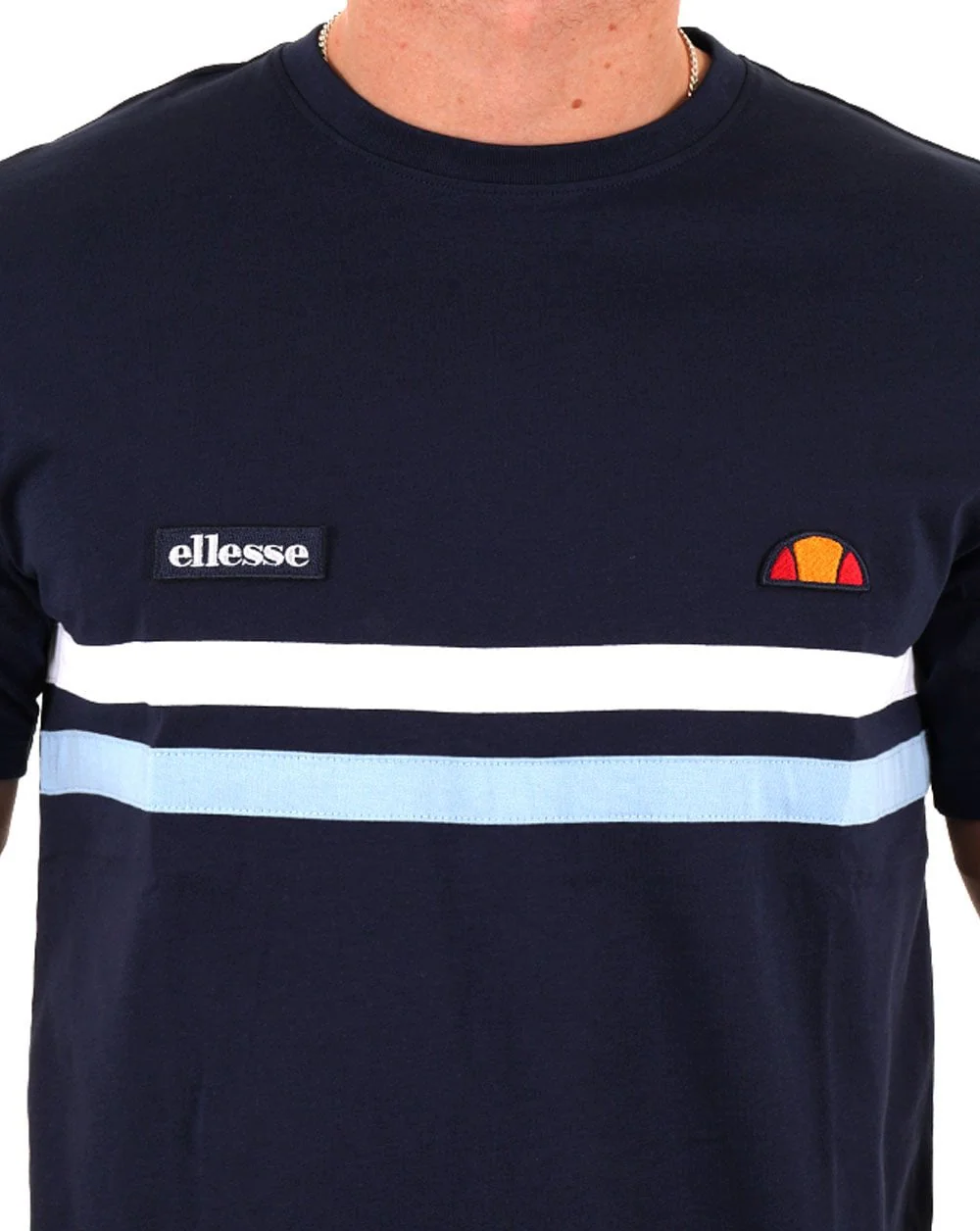 Ellesse Two Stripe T Shirt Navy/White/Sky - Image 2