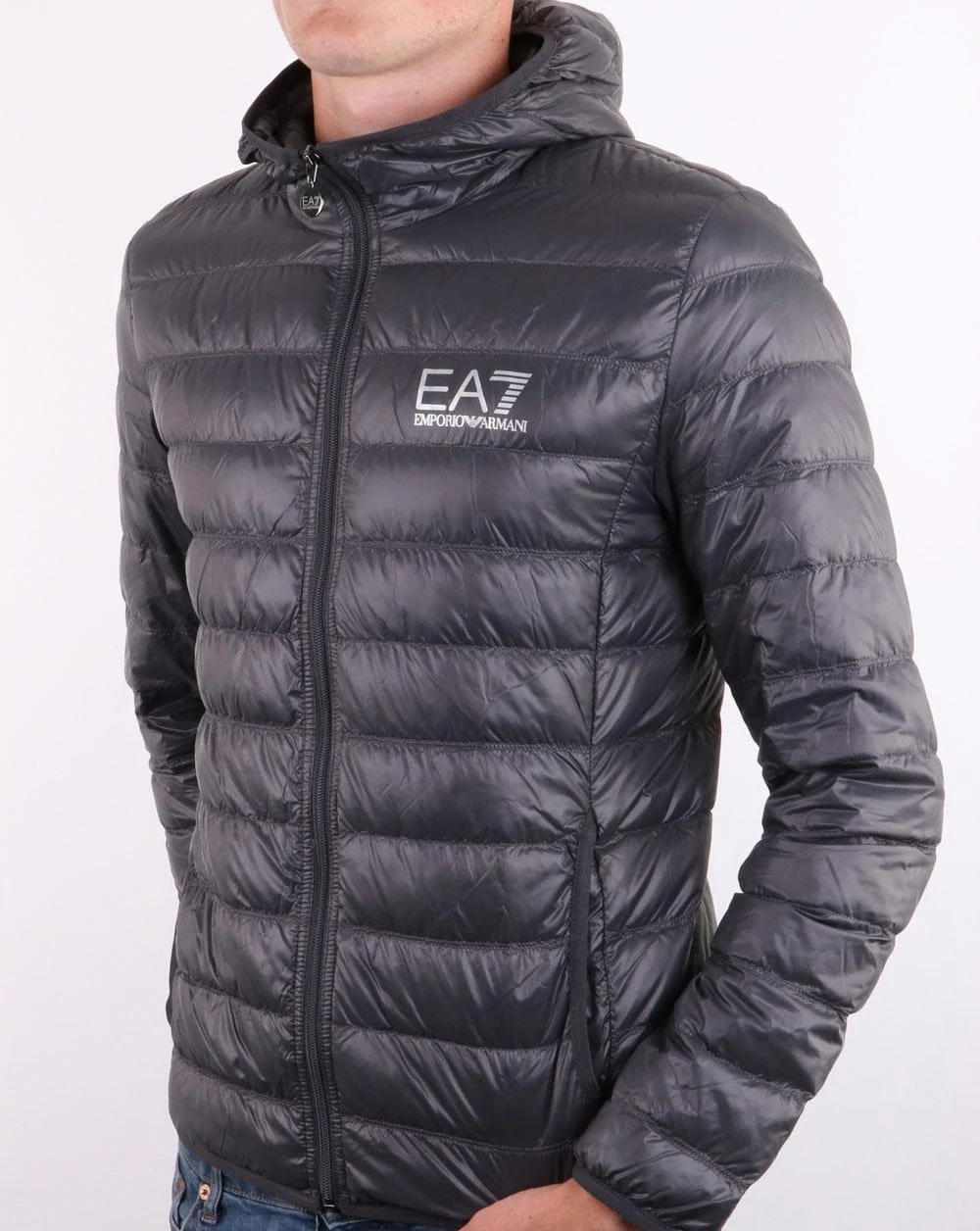 Emporio Armani EA7 Core Logo Down Hooded Jacket Anthracite - Image 2