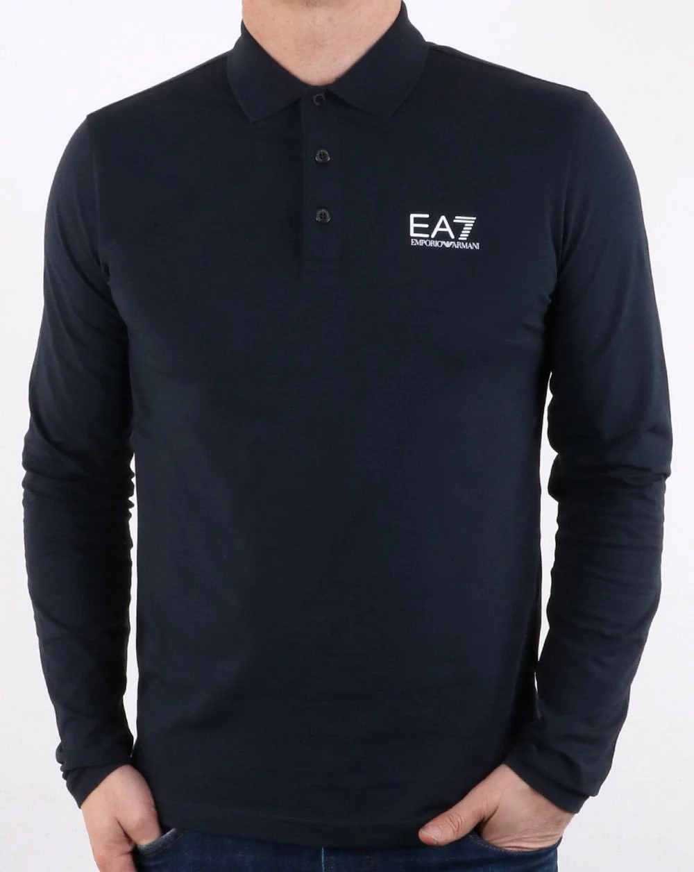 Emporio Armani EA7 Long Sleeve Polo Shirt Navy - Image 3