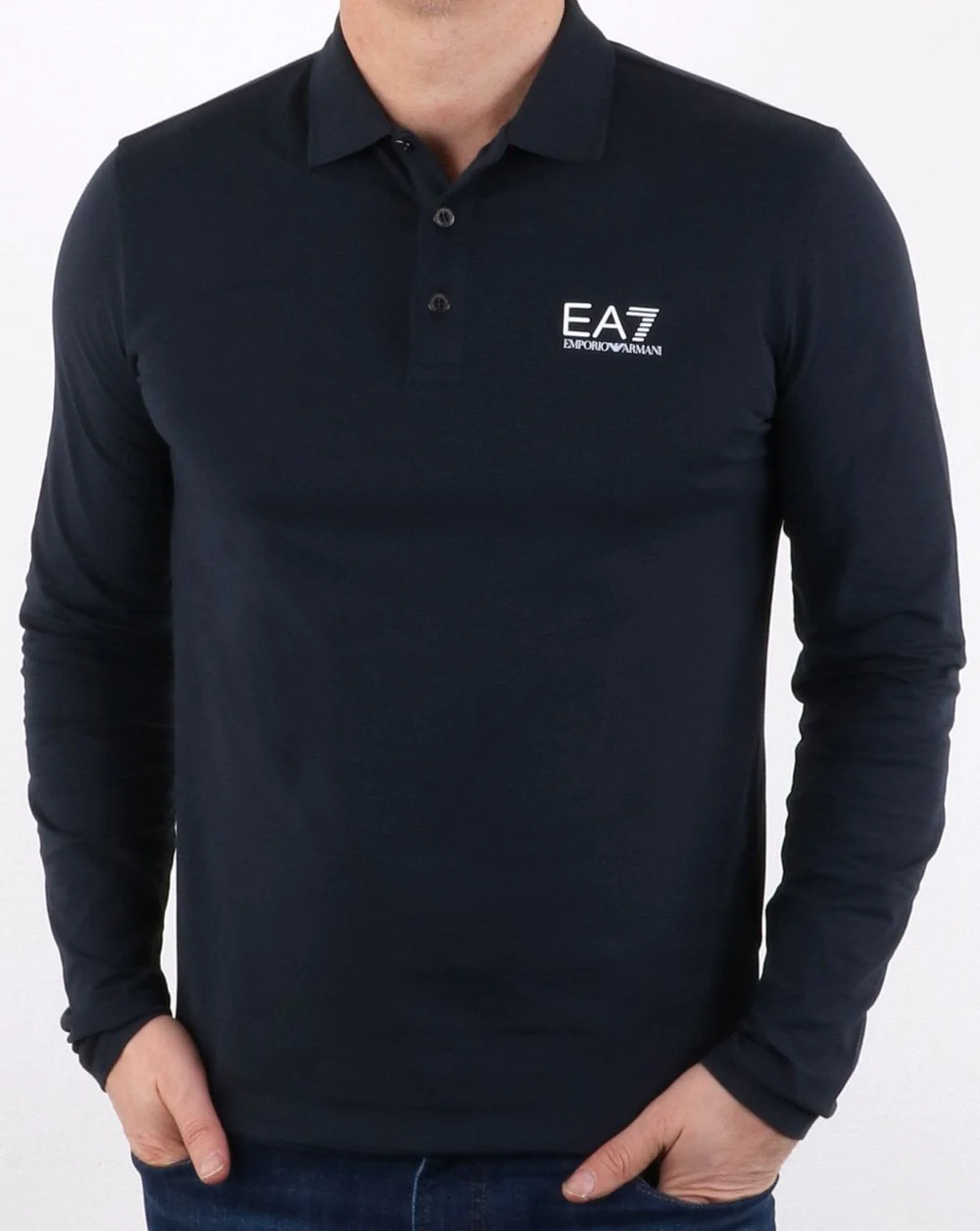 Emporio Armani EA7 Long Sleeve Polo Shirt Navy - Image 4