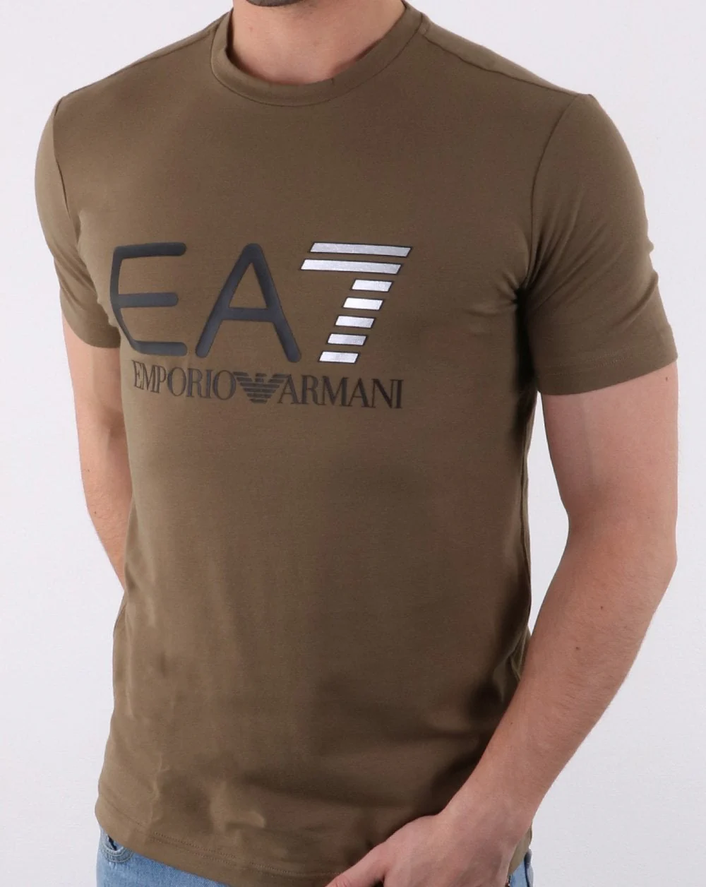 Emporio Armani EA7 Train Logo Series M Multicol Logo Tee Khaki Green - Image 2