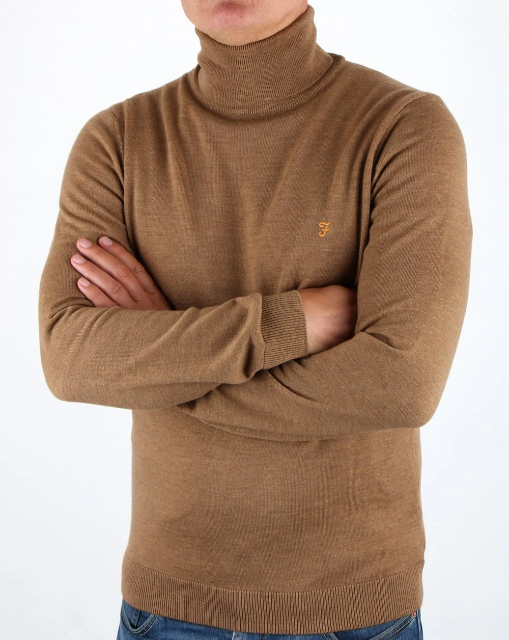 Farah Gosforth Merino Roll Neck Camel - Image 3