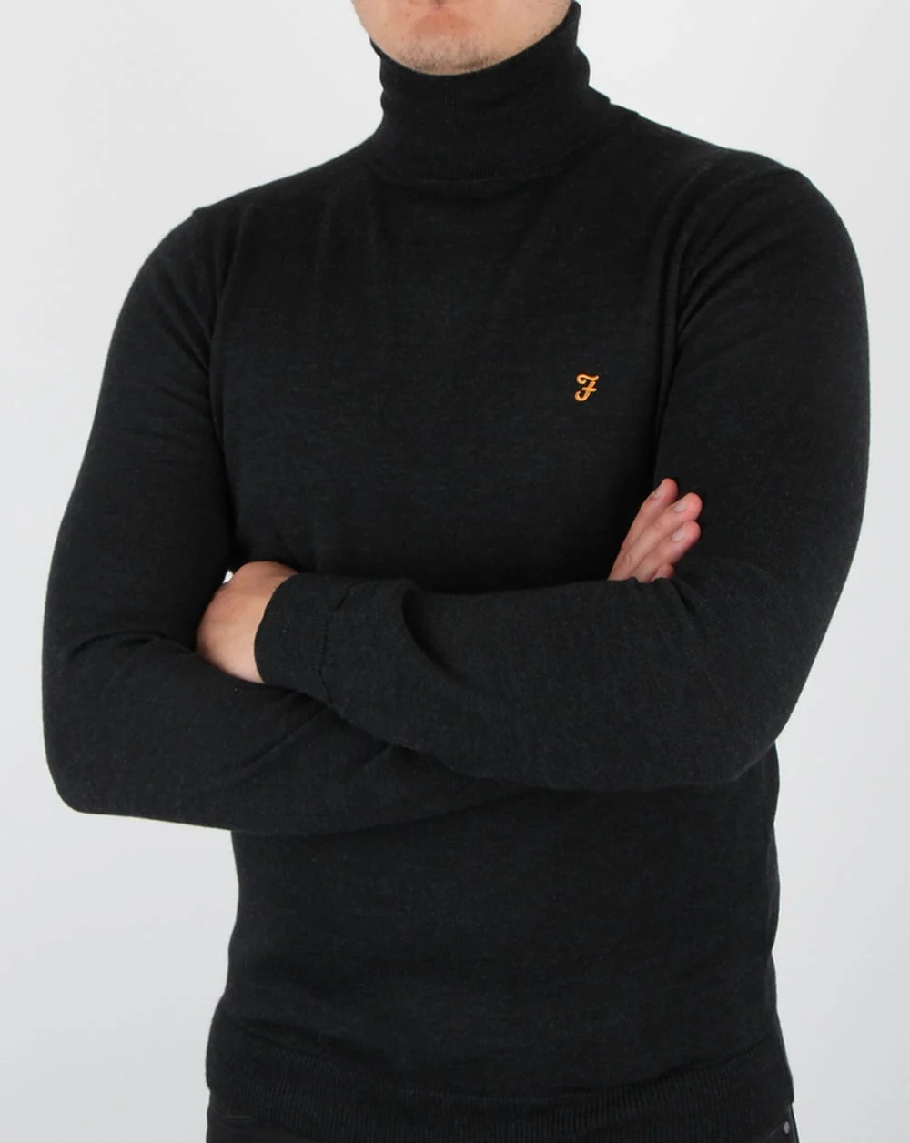 Farah Gosforth Merino Roll Neck Dark Asphalt Marl