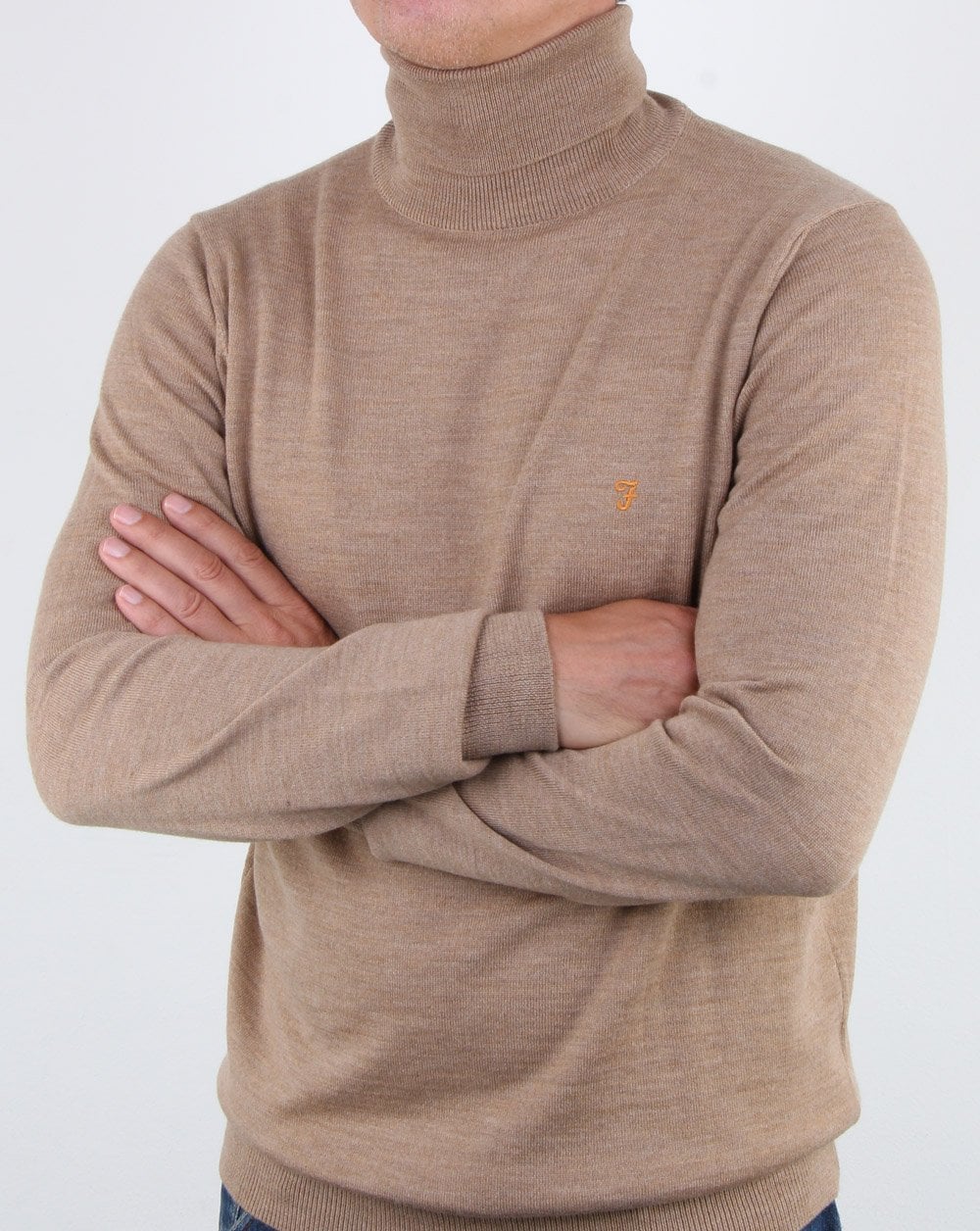 Farah Gosforth Merino Roll Neck Light Sand - Image 3
