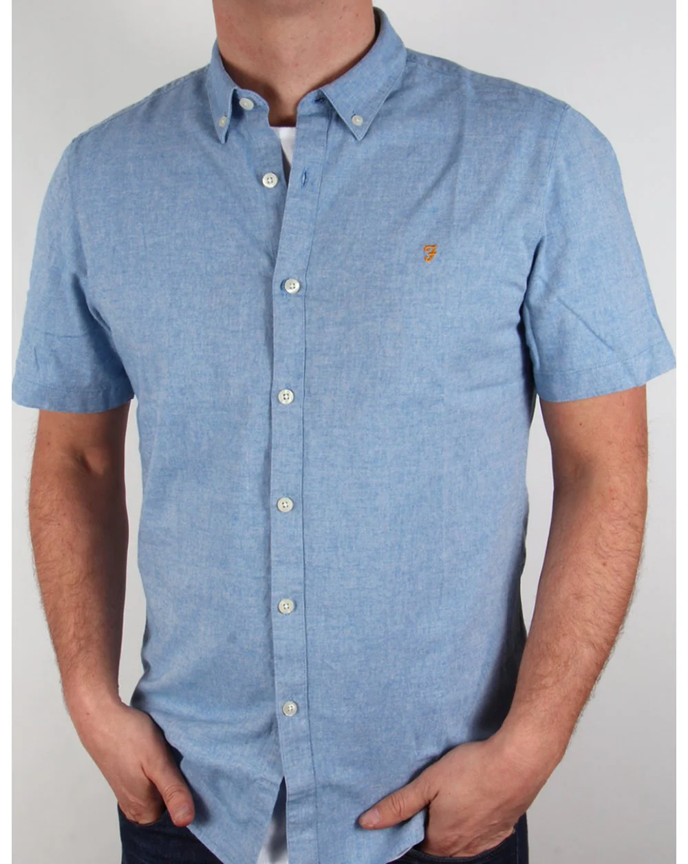 Farah Steen Short Sleeve Shirt Blue Marl - Image 4