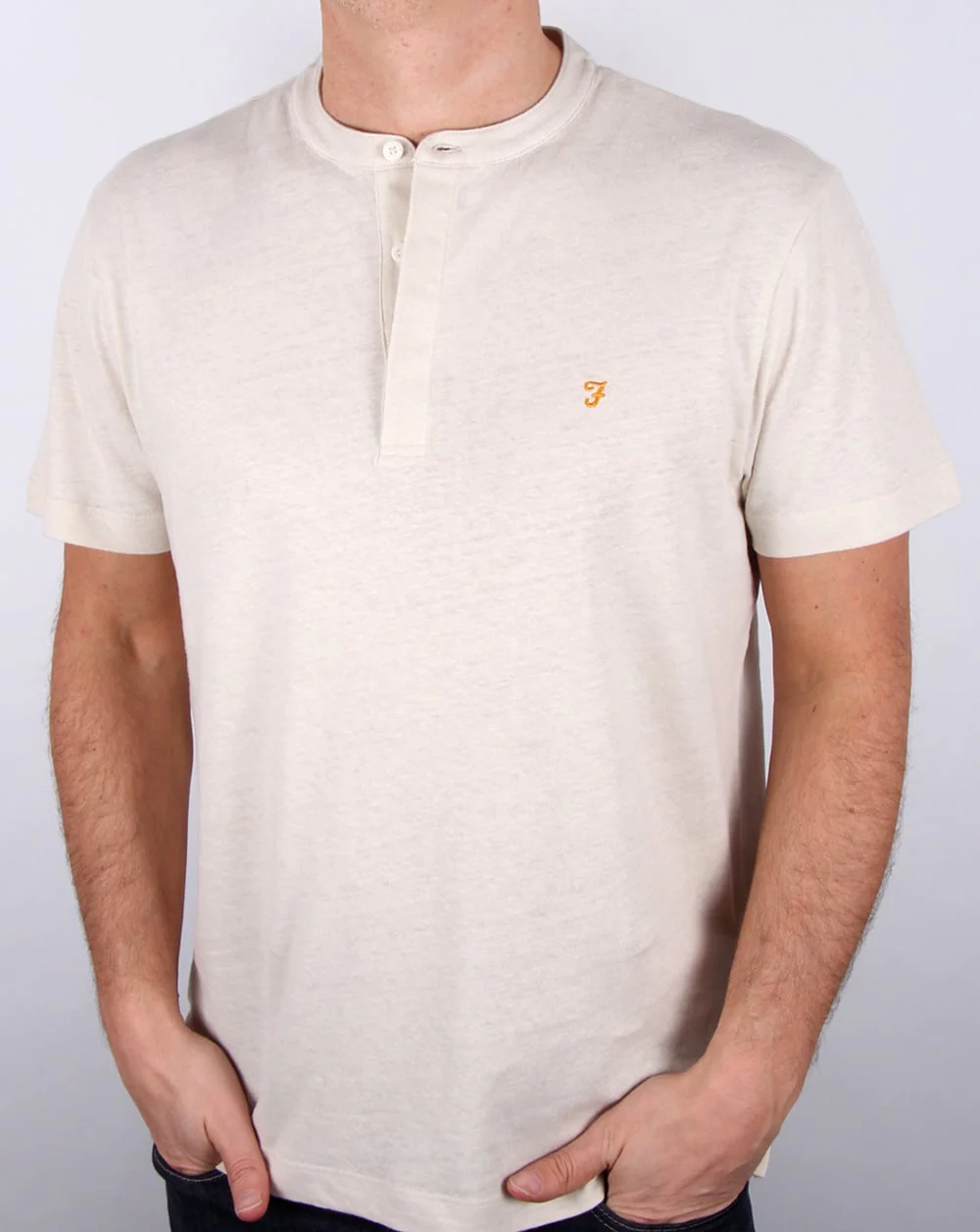 Farah Weddell Linen T Shirt Chalk Marl