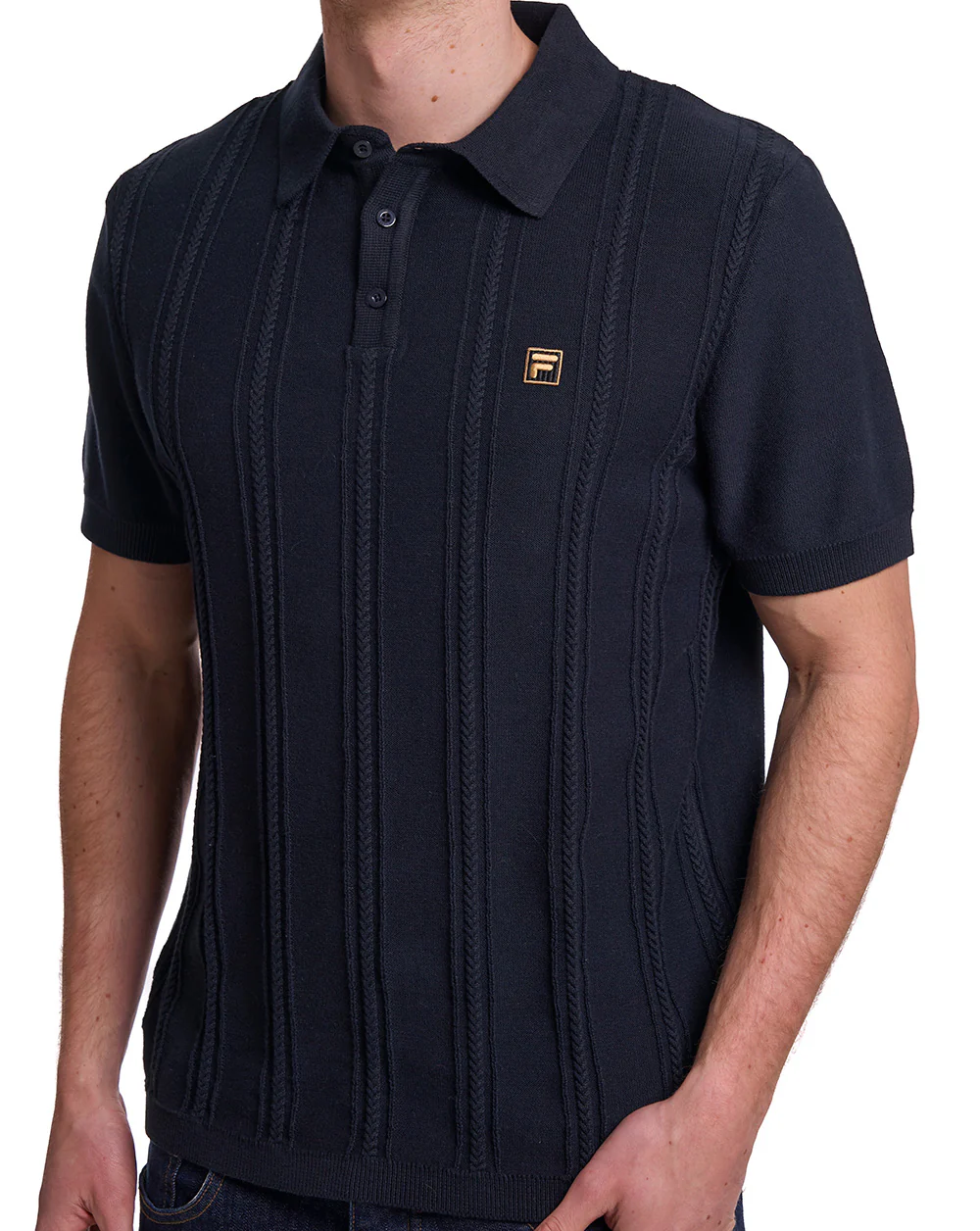 Fila Gold Barns Cable Knit Polo Black - Image 2